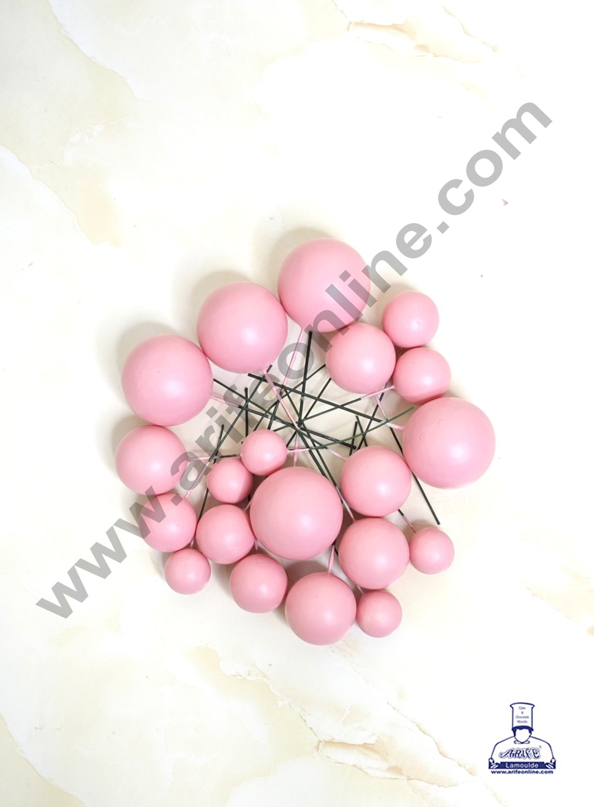 Matte Pink Faux Ball Topper For Cake and Cupcake Decoration - 20 pcs Pack (MOQ 300 PACKET 1 CRTN) (IM)