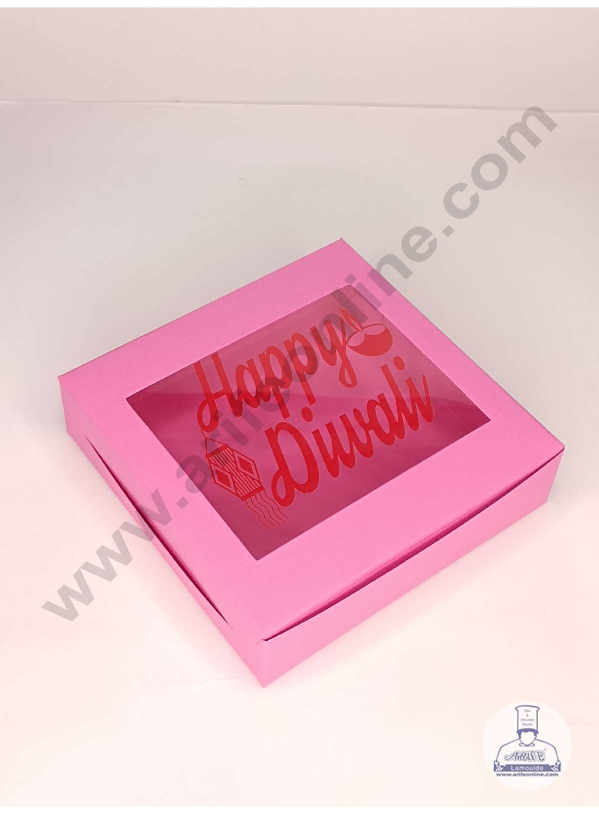 9 Cavity Pink Chocolate Box with Happy Diwali Print on Clear Window & Cavity ( 10 Piece Pack ) - Pink (MOQ 12 PACK) (UD)