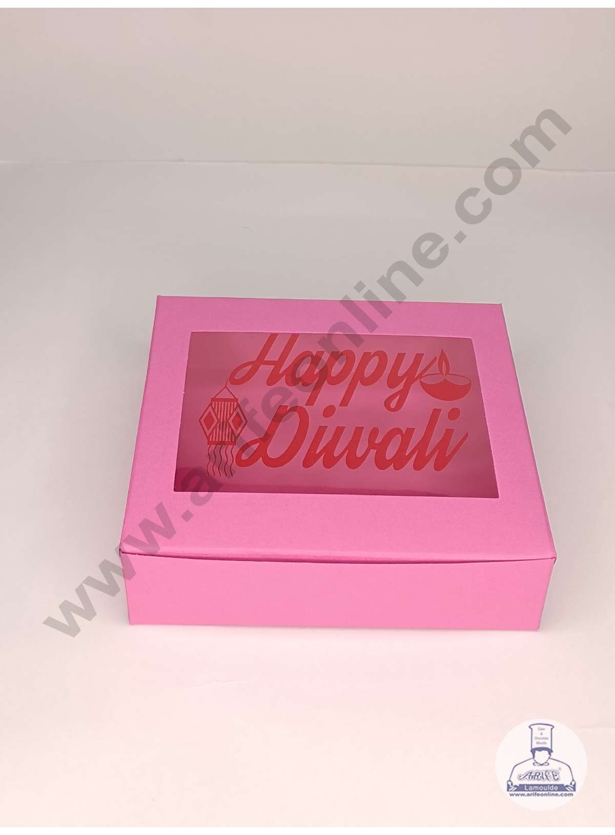 9 Cavity Pink Chocolate Box with Happy Diwali Print on Clear Window & Cavity ( 10 Piece Pack ) - Pink (MOQ 12 PACK) (UD)