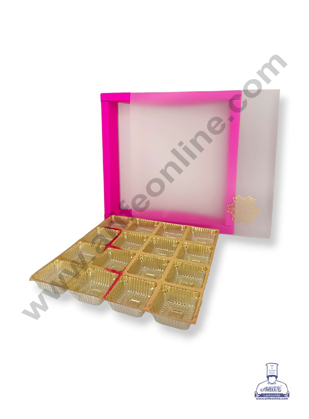 16 Cavity Chocolate Box with Sliding Cover & Cavity ( 10 Piece Pack ) - Pink (MOQ 12 PACK) (IDD)