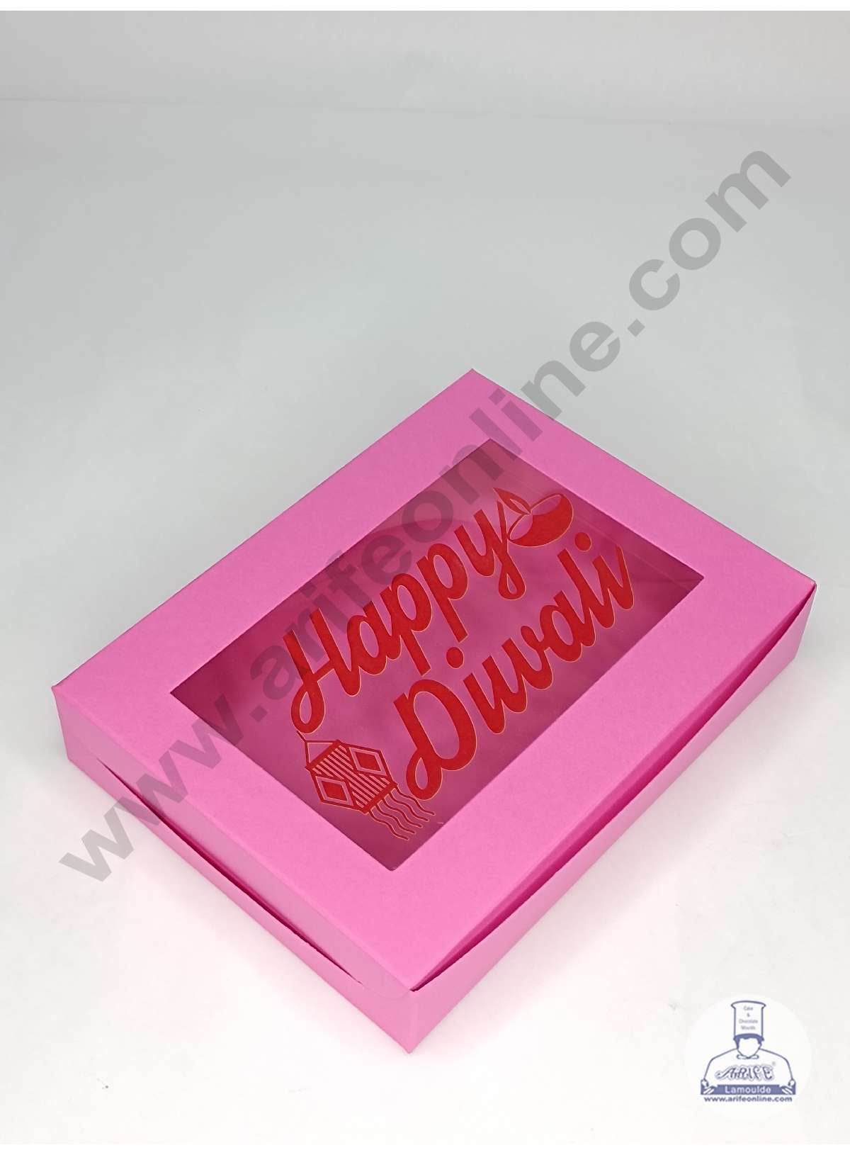 12 Cavity Pink Chocolate Box with Happy Diwali Print on Clear Window & Cavity ( 10 Piece Pack ) - Pink (MOQ 12 PACK) (ADD)