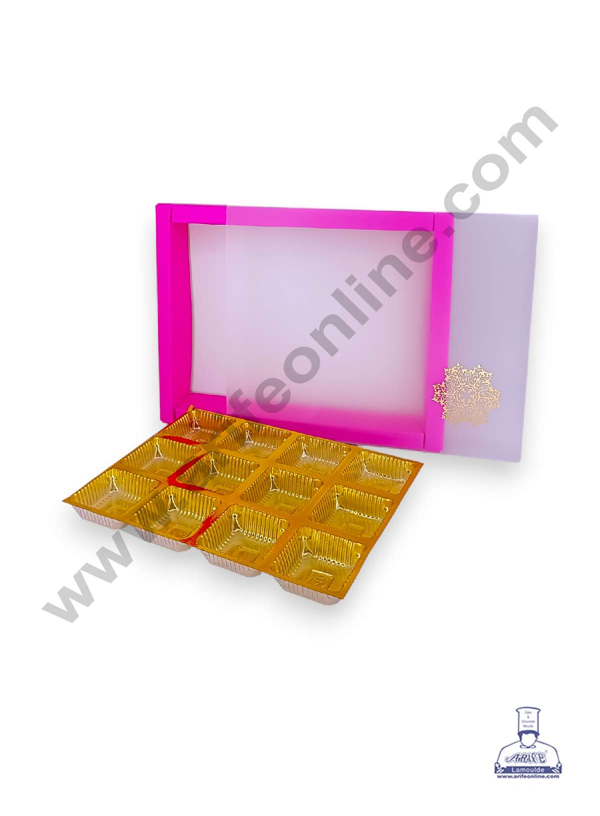 12 Cavity Chocolate Box with Sliding Cover & Cavity ( 10 Piece Pack ) - Pink (MOQ 12 PACK) (RUD)