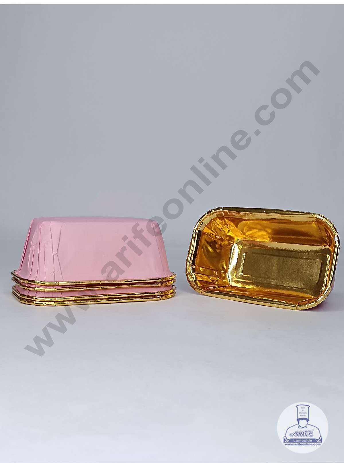 Small Golden Foil Coated Pink Paper Bake and Serve Plum Cake Mold (MOQ 100 PCS)