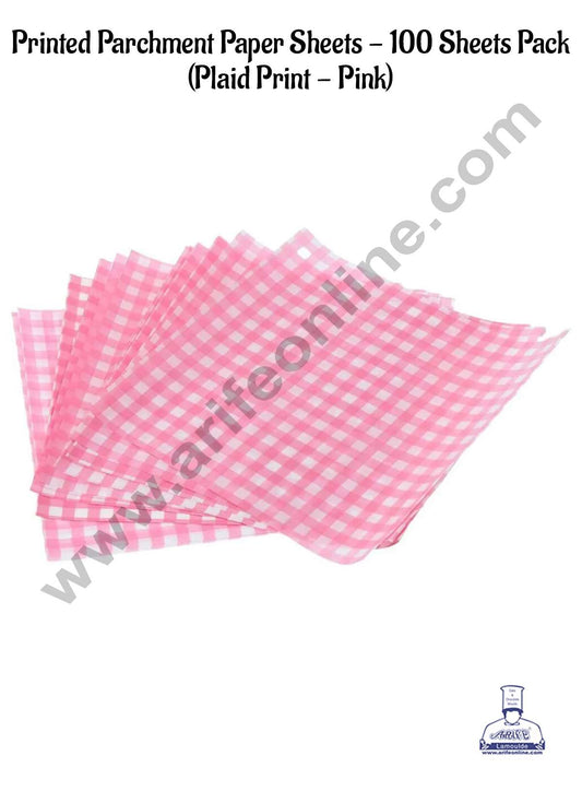 Printed Parchment Paper | Bento Box Liner | Grease Proof Paper | Wrap Paper - Pink Checks/Plaid Print (100 Sheets) (MOQ 20 PCKT)
