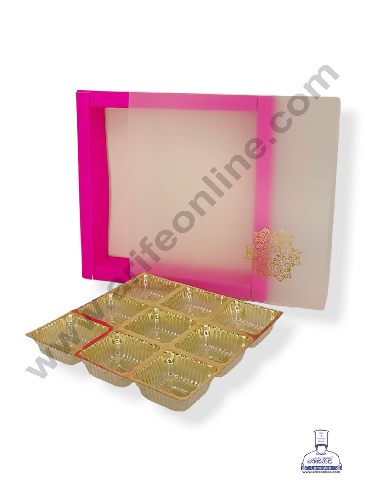 9 Cavity Chocolate Box with Sliding Cover & Cavity ( 10 Piece Pack ) - Pink (MOQ 12 PACK) (RED)
