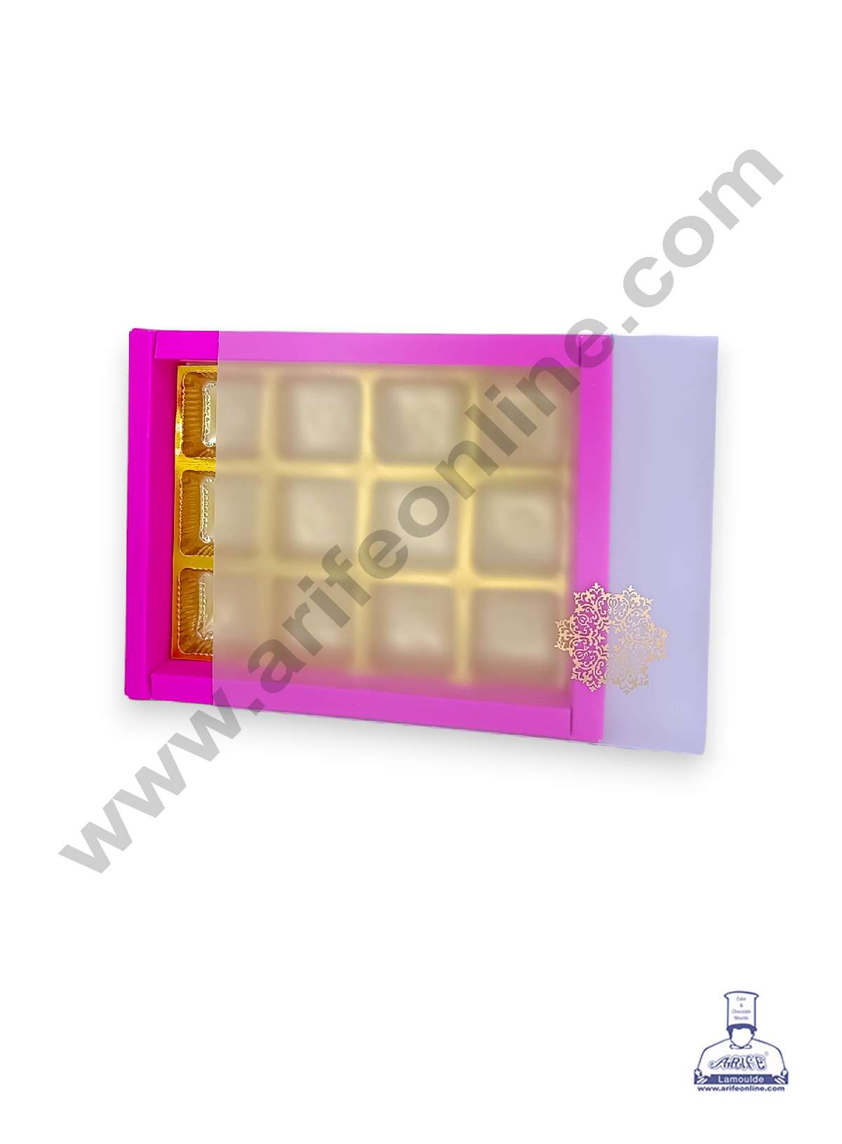 12 Cavity Chocolate Box with Sliding Cover & Cavity ( 10 Piece Pack ) - Pink (MOQ 12 PACK) (RUD)