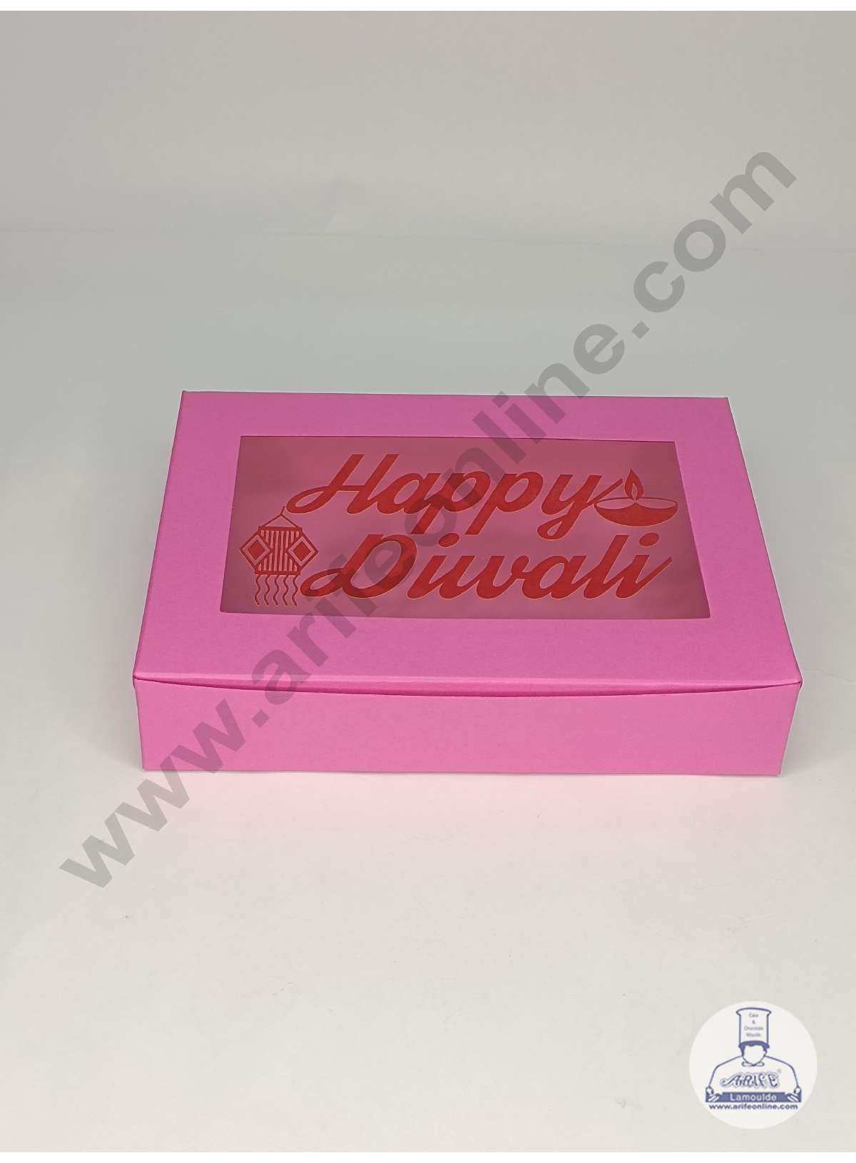 12 Cavity Pink Chocolate Box with Happy Diwali Print on Clear Window & Cavity ( 10 Piece Pack ) - Pink (MOQ 12 PACK) (ADD)
