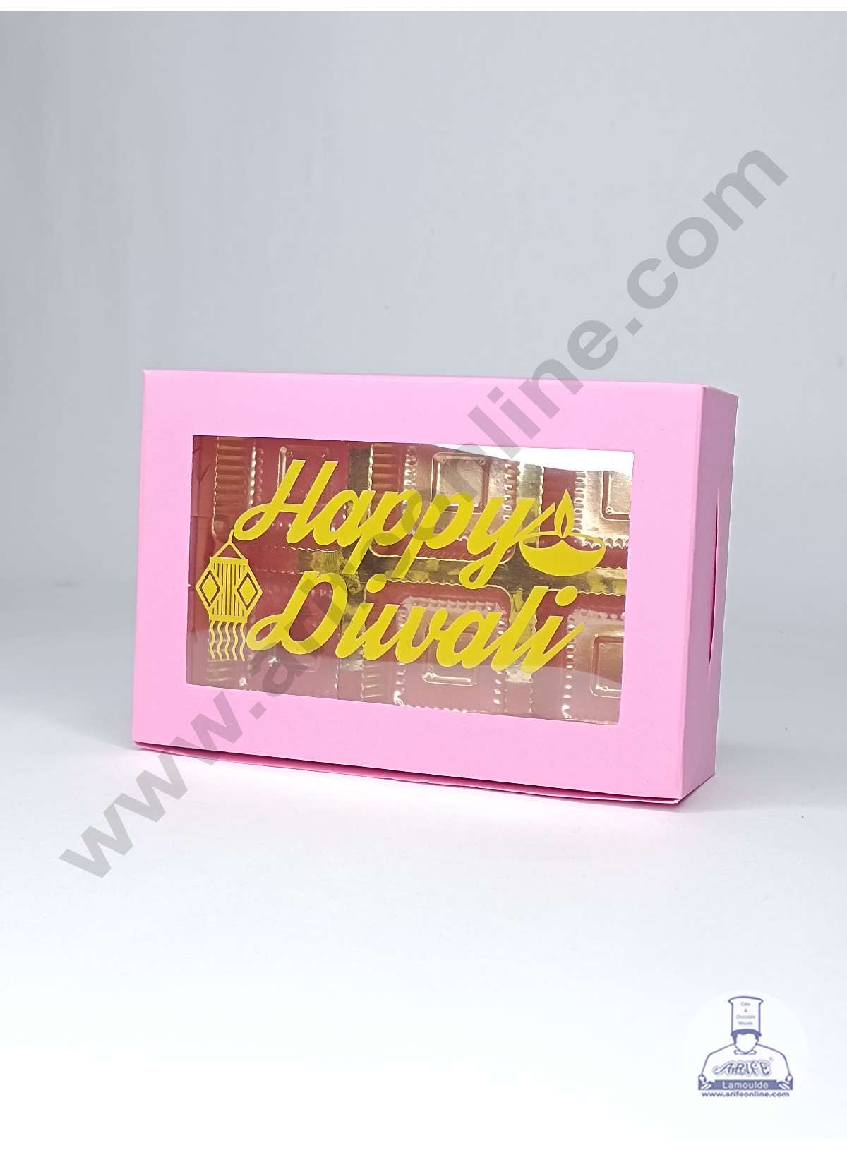 6 Cavity Pink Chocolate Box with Happy Diwali Print on Clear Window & Cavity ( 10 Piece Pack ) - Pink (MOQ 12 PACK) (OD)