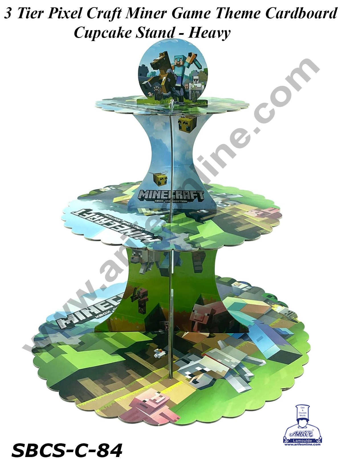 3-Tier Pixel Craft Miner Game Cardboard Cupcake Stand - Heavy (MOQ 12 PCS)