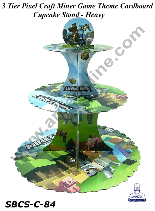 3-Tier Pixel Craft Miner Game Cardboard Cupcake Stand - Heavy (MOQ 12 PCS)