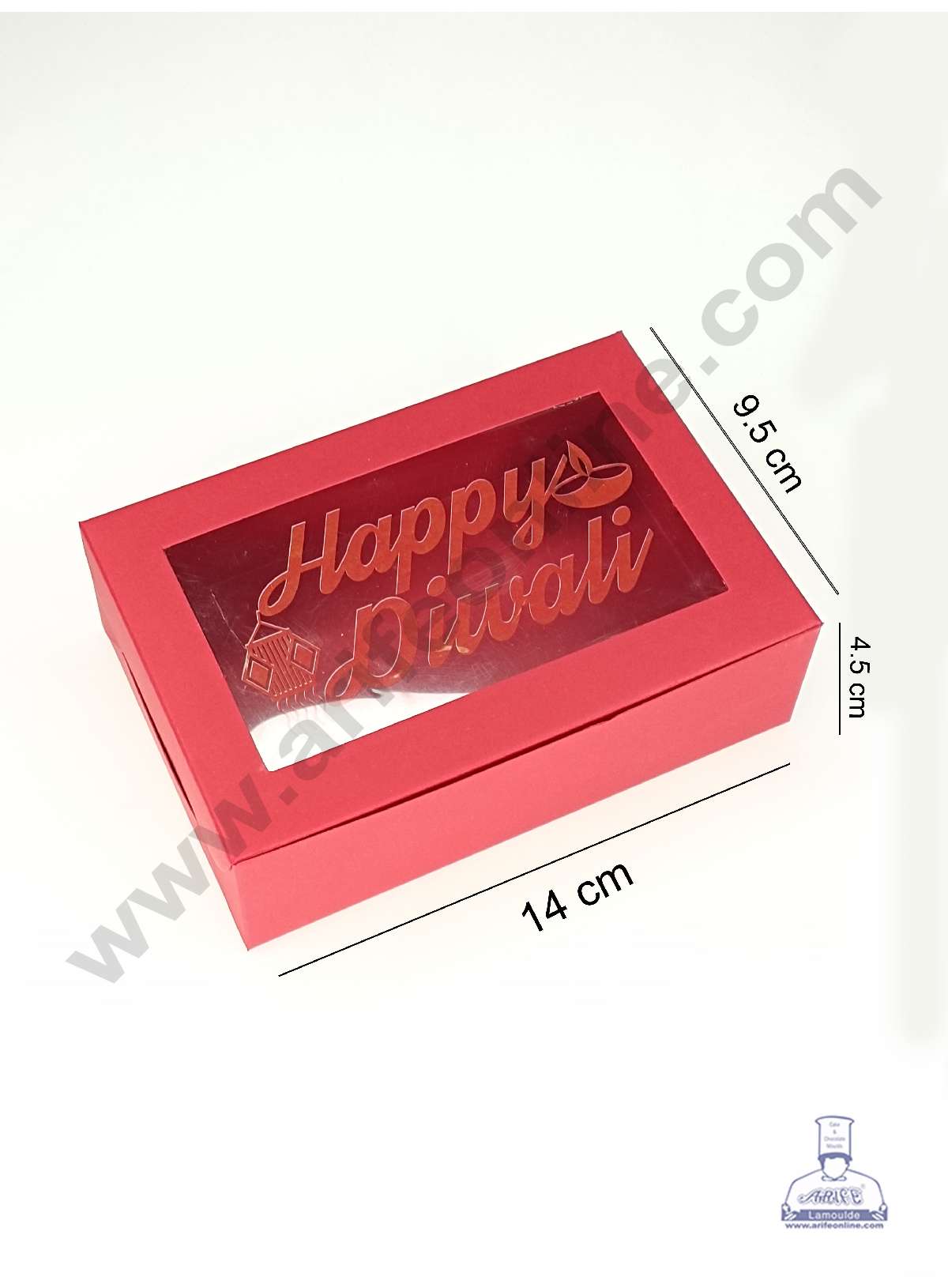 6 Cavity Dark Red Chocolate Box with Happy Diwali Print on Clear Window & Cavity ( 10 Piece Pack ) - Dark Red (MOQ 12 PACK) (OD)