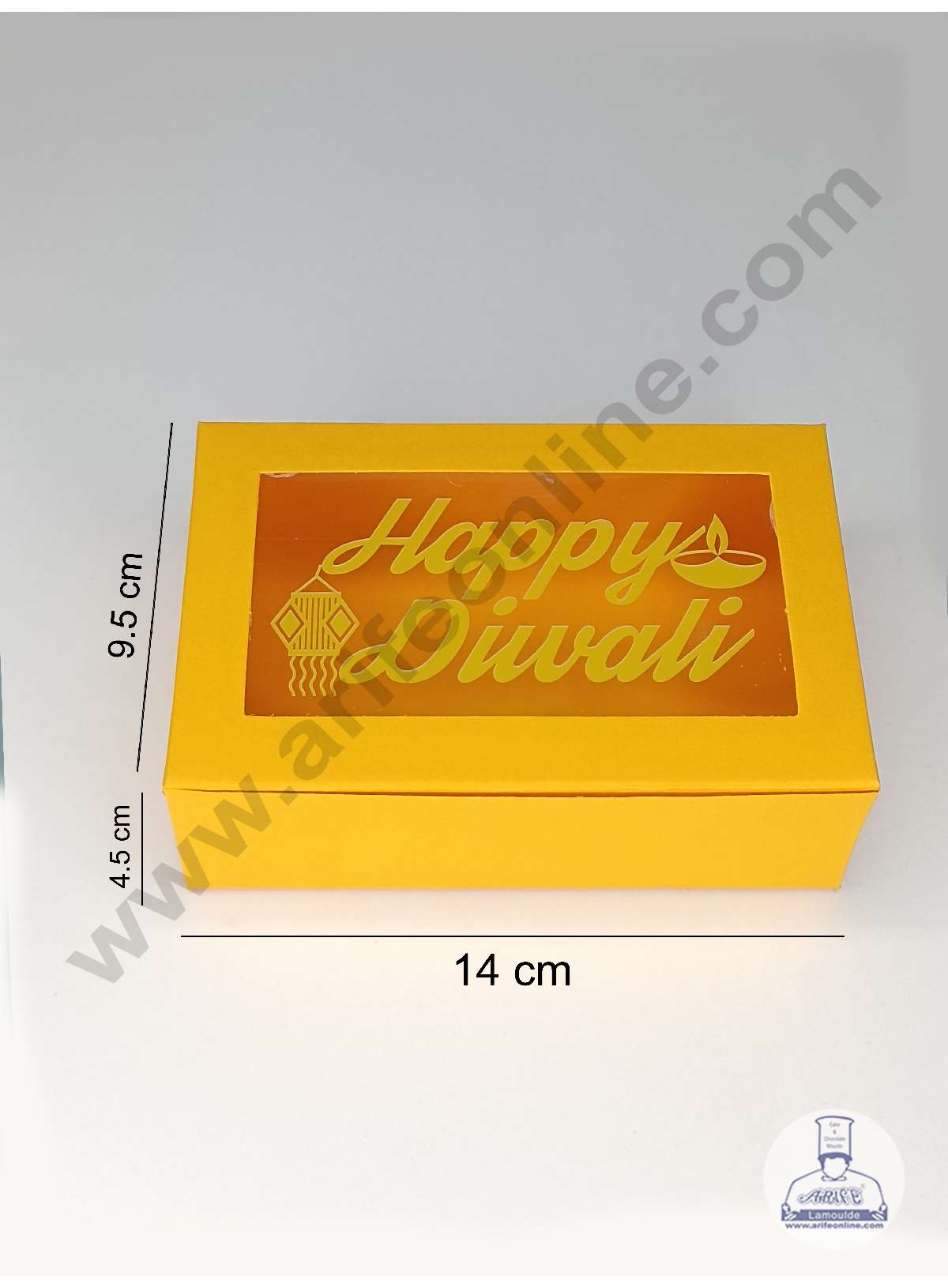 6 Cavity Mustard Yellow Chocolate Box with Happy Diwali Print on Clear Window & Cavity ( 10 Piece Pack ) - Mustard Yellow (MOQ 12 PACK) (OD)