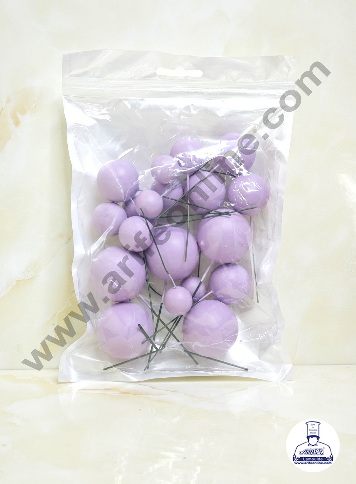 Matte Pastel Lavender Faux Ball Topper For Cake and Cupcake Decoration - 20 pcs Pack (MOQ 300 PACKET 1 CRTN)  (IM)