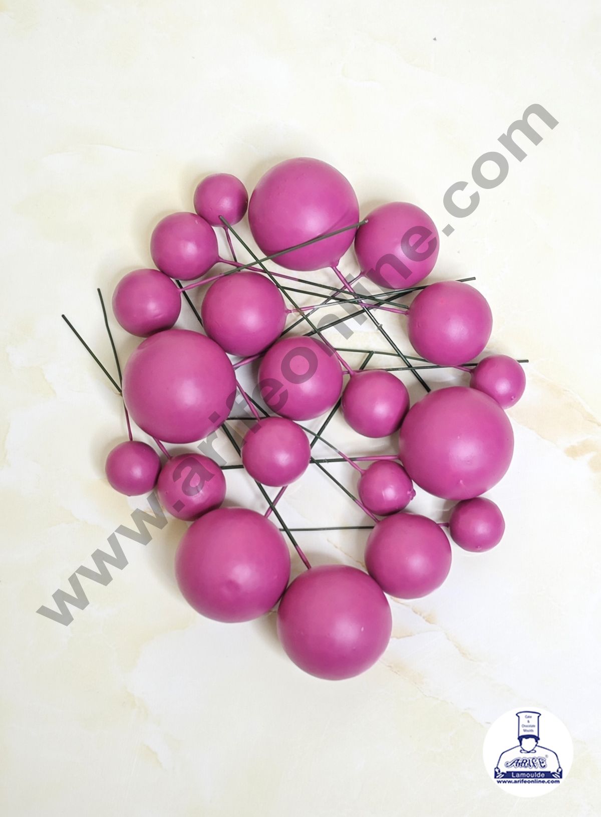 Matte Purple Faux Ball Topper For Cake and Cupcake Decoration - 20 pcs Pack (MOQ 300 PCKT 1 CRTN) (IM)