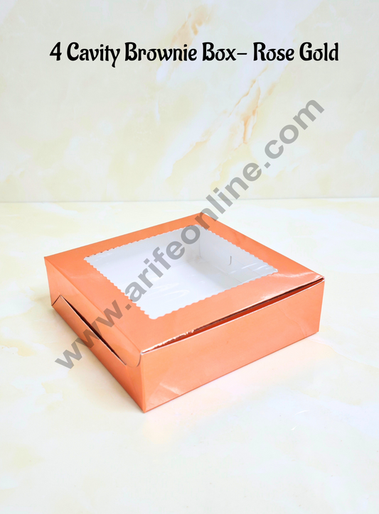 Rose Gold Brownie Boxes 4 Cavity with Clear Window, Brownie Carriers ( 10 Pcs Pack ) (MOQ 12 PACK)