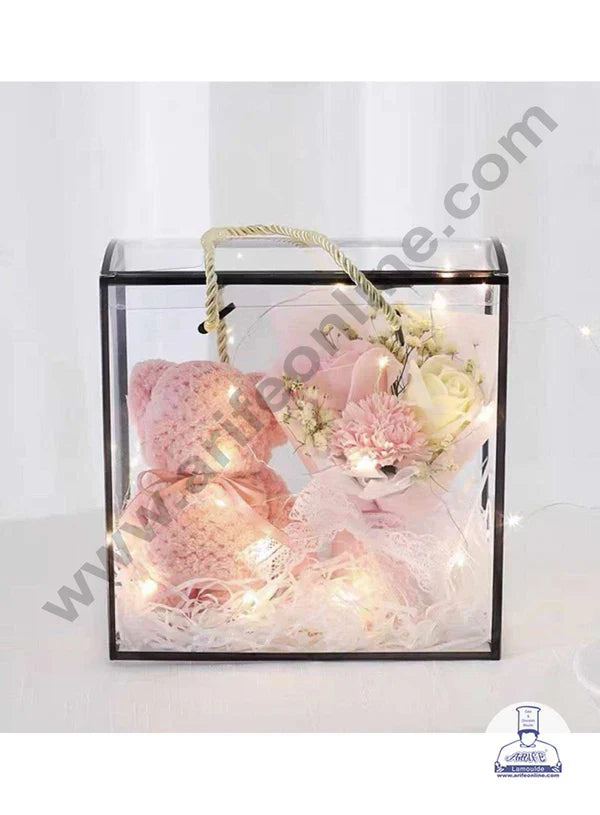 Rectangle Clear PVC Hamper Bag with Black Border - 12 X 6 X 8 Inch | Gift Box | Gift Bag with Handle (MOQ 100 PCS)  (OR)