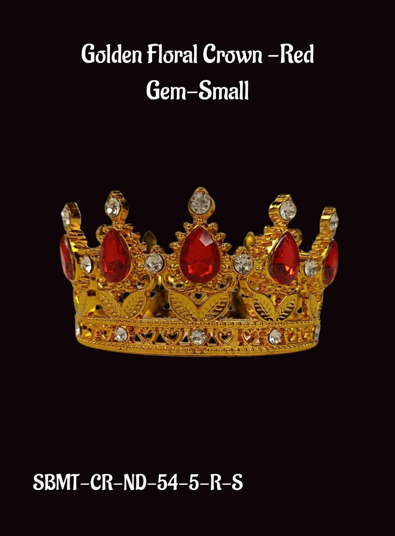 Golden Floral Crown -Red Gem-Small Topper SBMT-CR-ND-54-5-R-S) (MOQ 12 PCS) (OE)