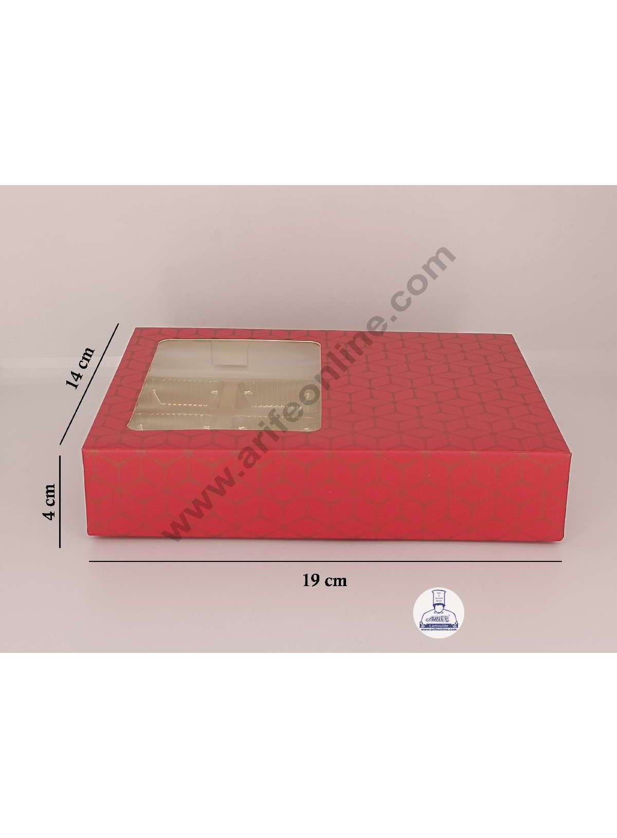 12 Cavity 3D Cube Print Chocolate Box with Cavity, Clear Window & Handle ( 10 Piece Pack ) - Red  (MOQ 12 PACK) (AED)