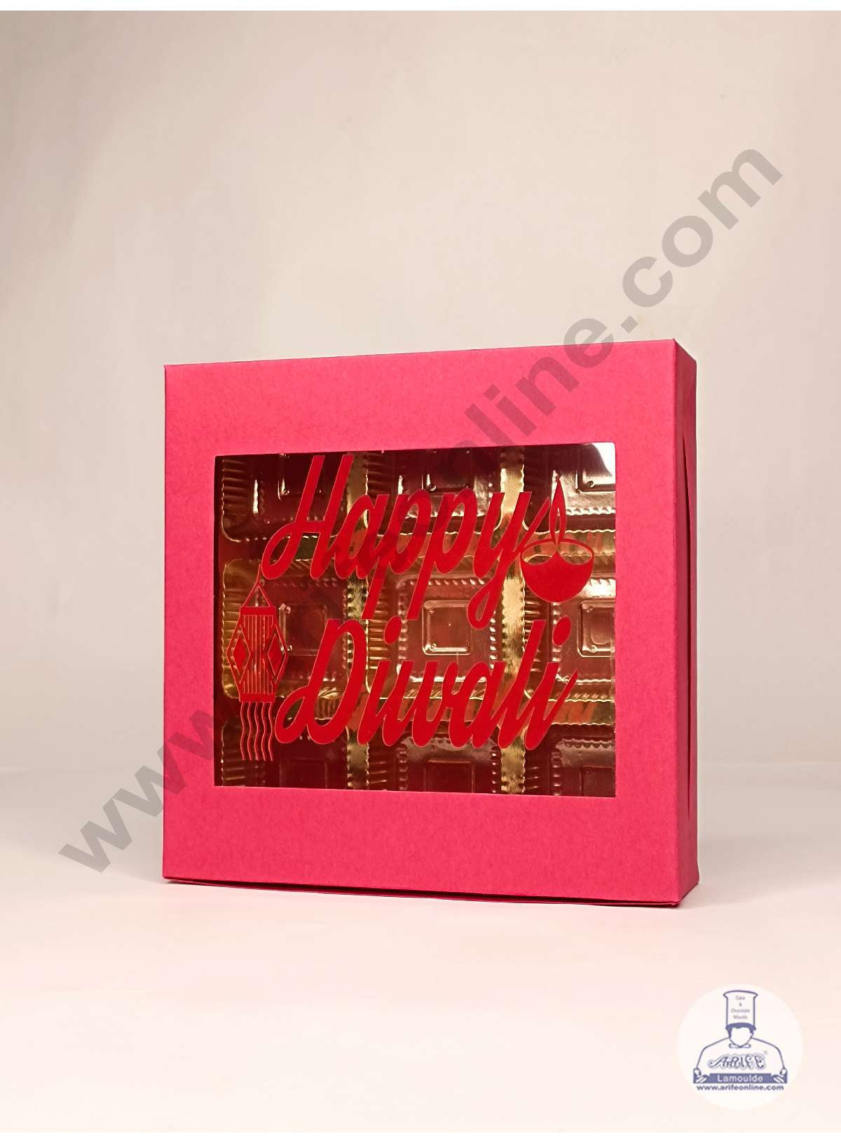 9 Cavity Red Chocolate Box with Happy Diwali Print on Clear Window & Cavity ( 10 Piece Pack ) - Red (MOQ 12 PACK) (UD)
