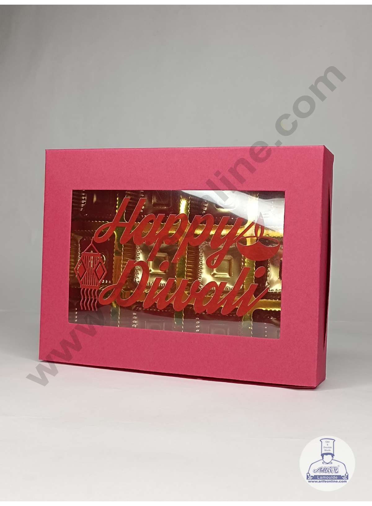 12 Cavity Red Chocolate Box with Happy Diwali Print on Clear Window & Cavity ( 10 Piece Pack ) - Red (MOQ 12 PACK) (ADD)