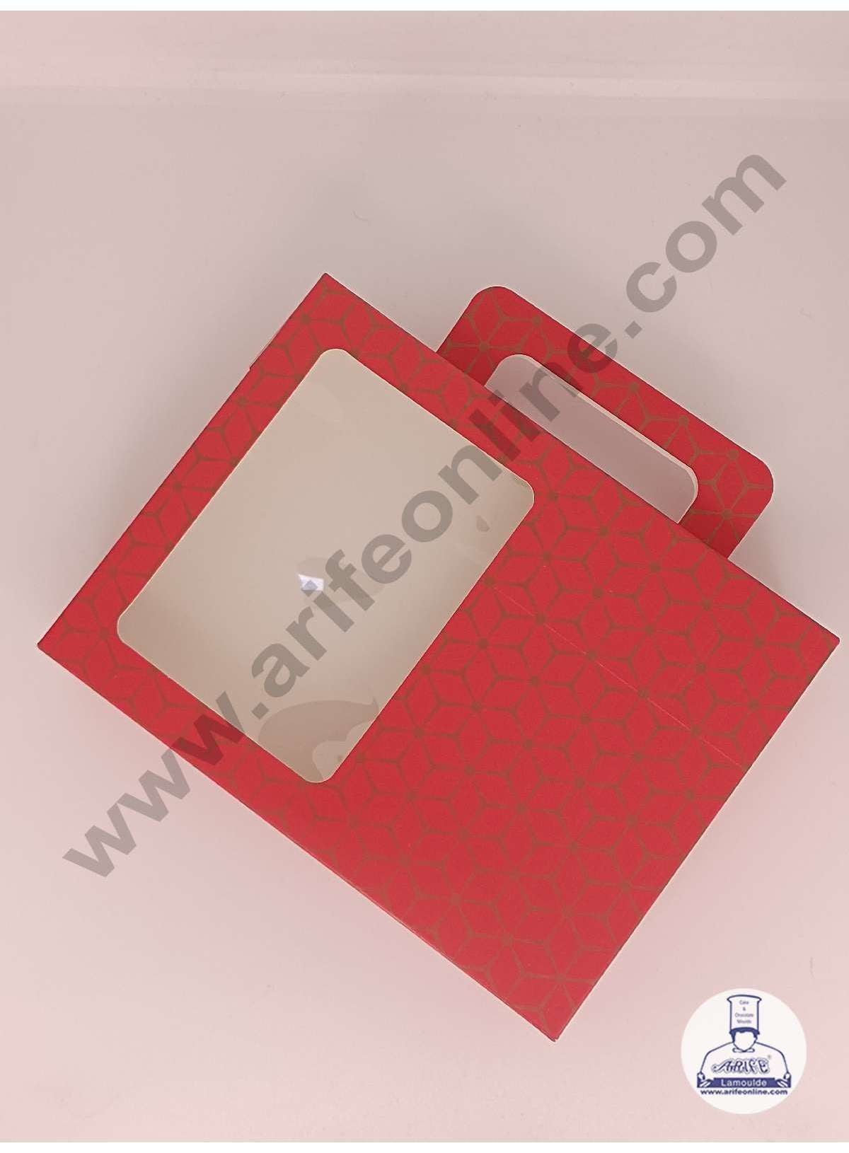 12 Cavity 3D Cube Print Chocolate Box with Cavity, Clear Window & Handle ( 10 Piece Pack ) - Red  (MOQ 12 PACK) (AED)