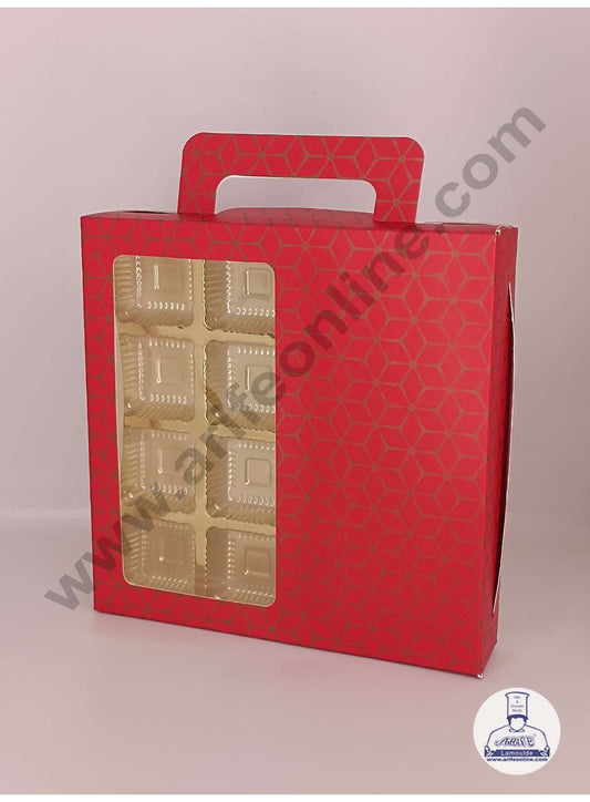 16 Cavity 3D Cube Print Chocolate Box with Cavity, Clear Window & Handle ( 10 Piece Pack ) - Red (MOQ 12 PACK) (RDD)