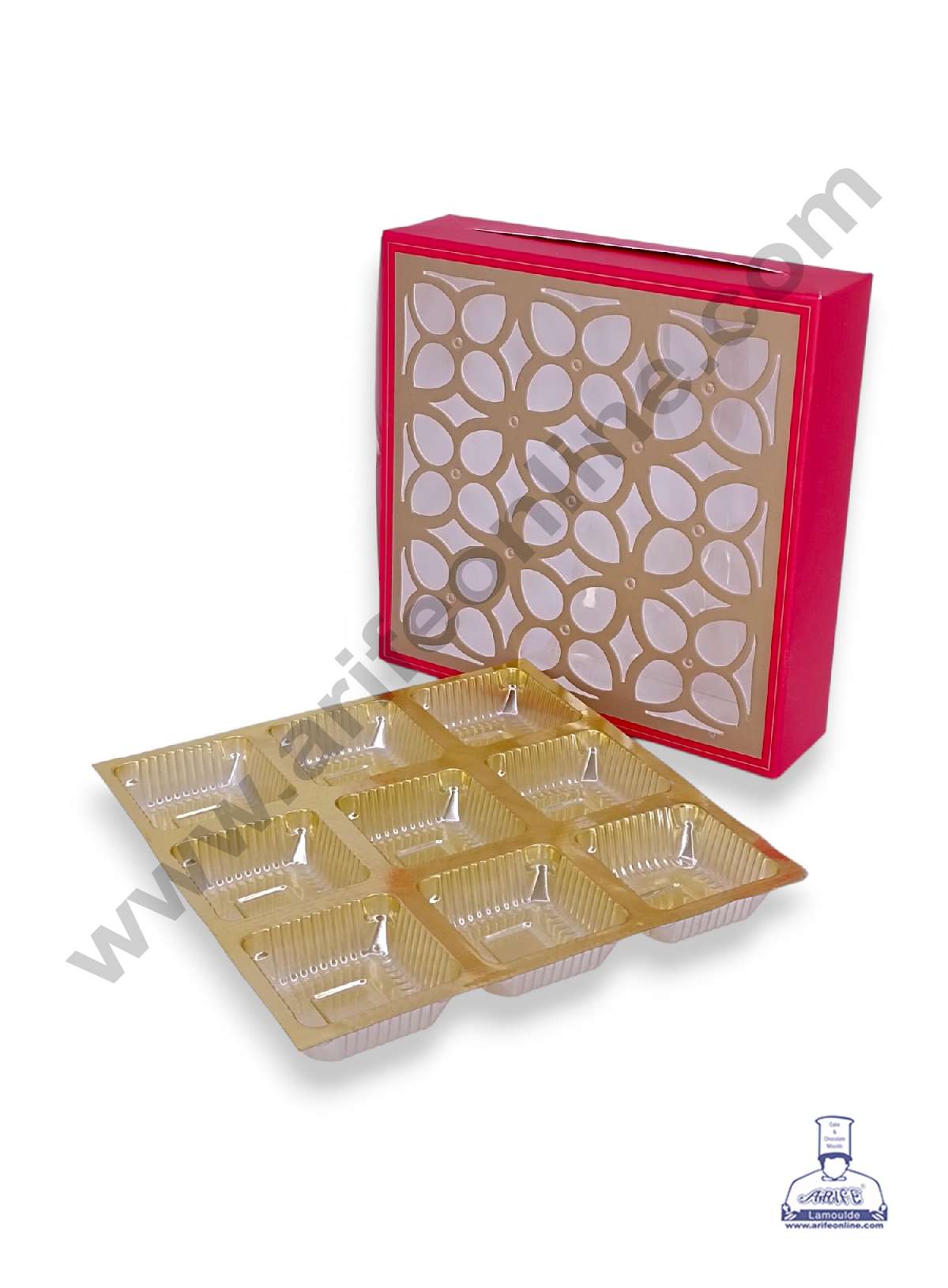 9 Cavity Chocolate Box with Cavity & Cutout Window Without Handle ( 10 Piece Pack ) - Red (MOQ 12 PCK) (AID)
