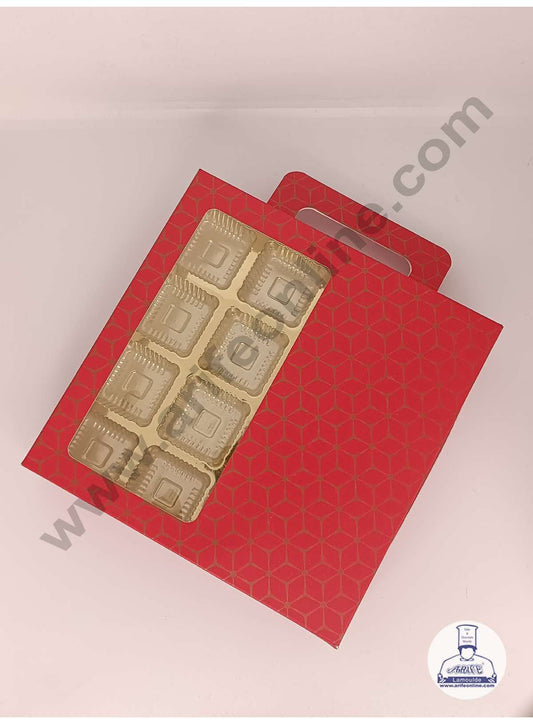 16 Cavity 3D Cube Print Chocolate Box with Cavity, Clear Window & Handle ( 10 Piece Pack ) - Red (MOQ 12 PACK) (RDD)