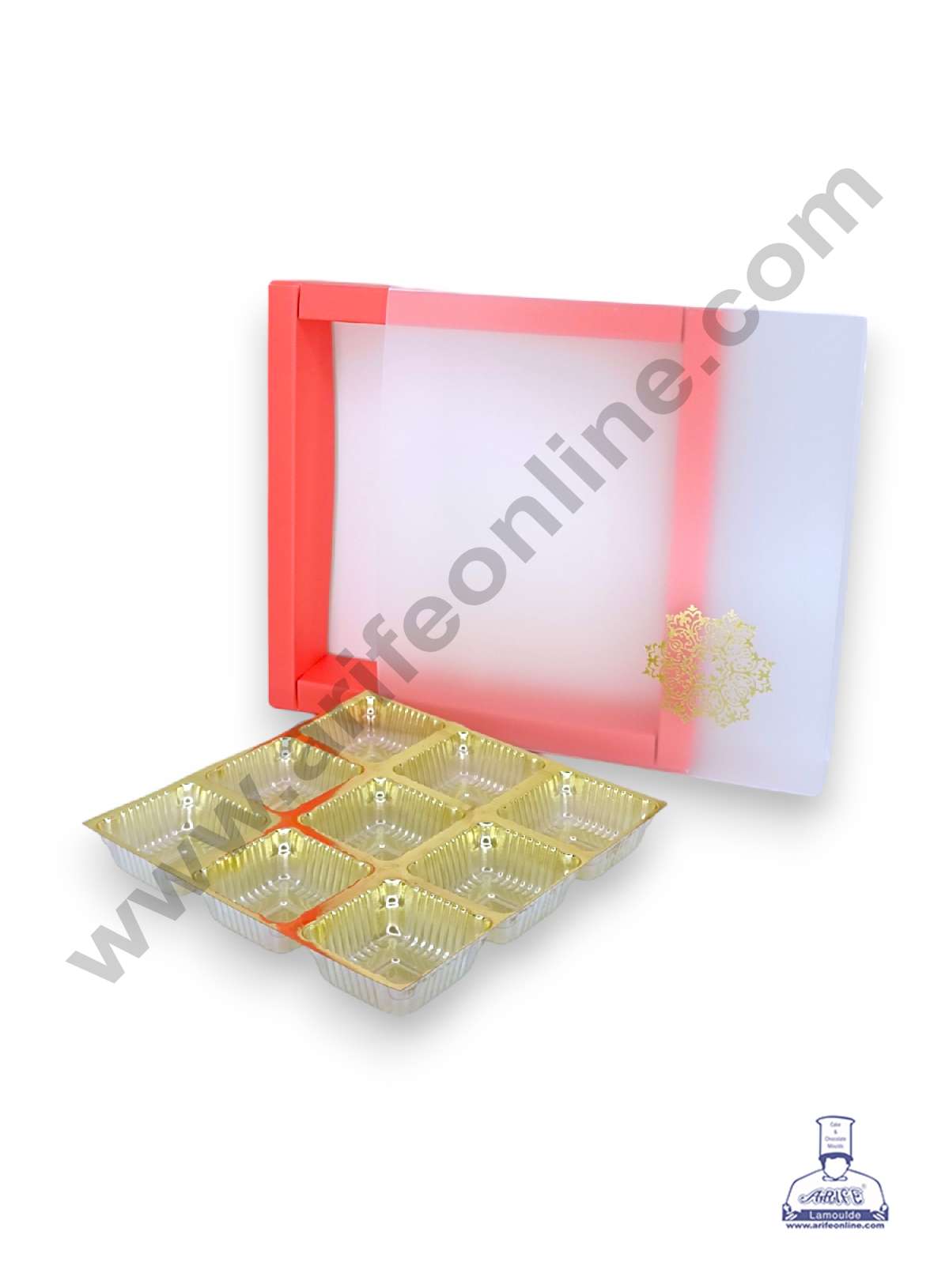 9 Cavity Chocolate Box with Sliding Cover & Cavity ( 10 Piece Pack ) - Red (MOQ 12 PACK) (RED)