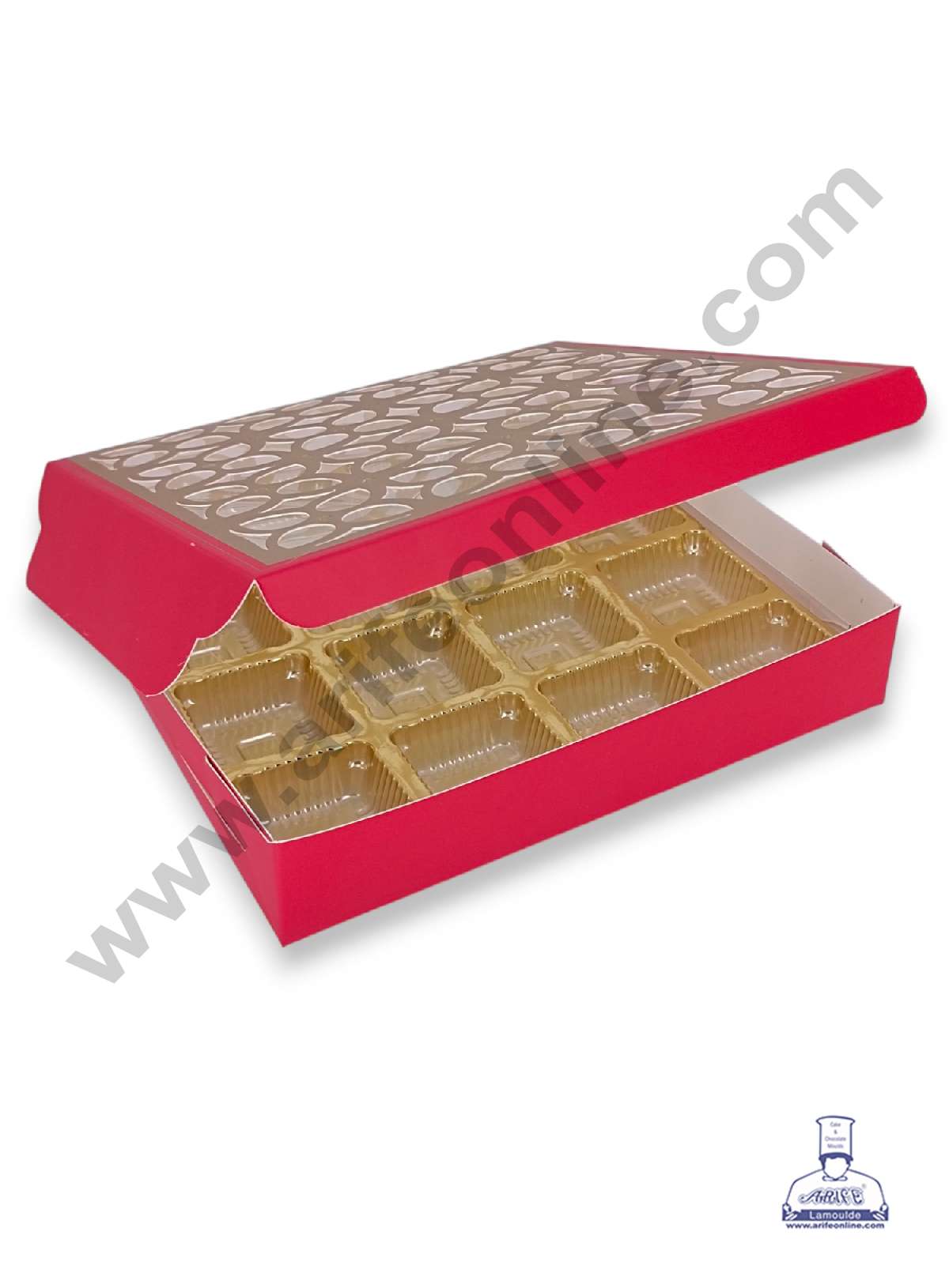 16 Cavity Chocolate Box with Cavity & Cutout Window Without Handle ( 10 Piece Pack ) - Red (MOQ 12 PACK) (RDD)