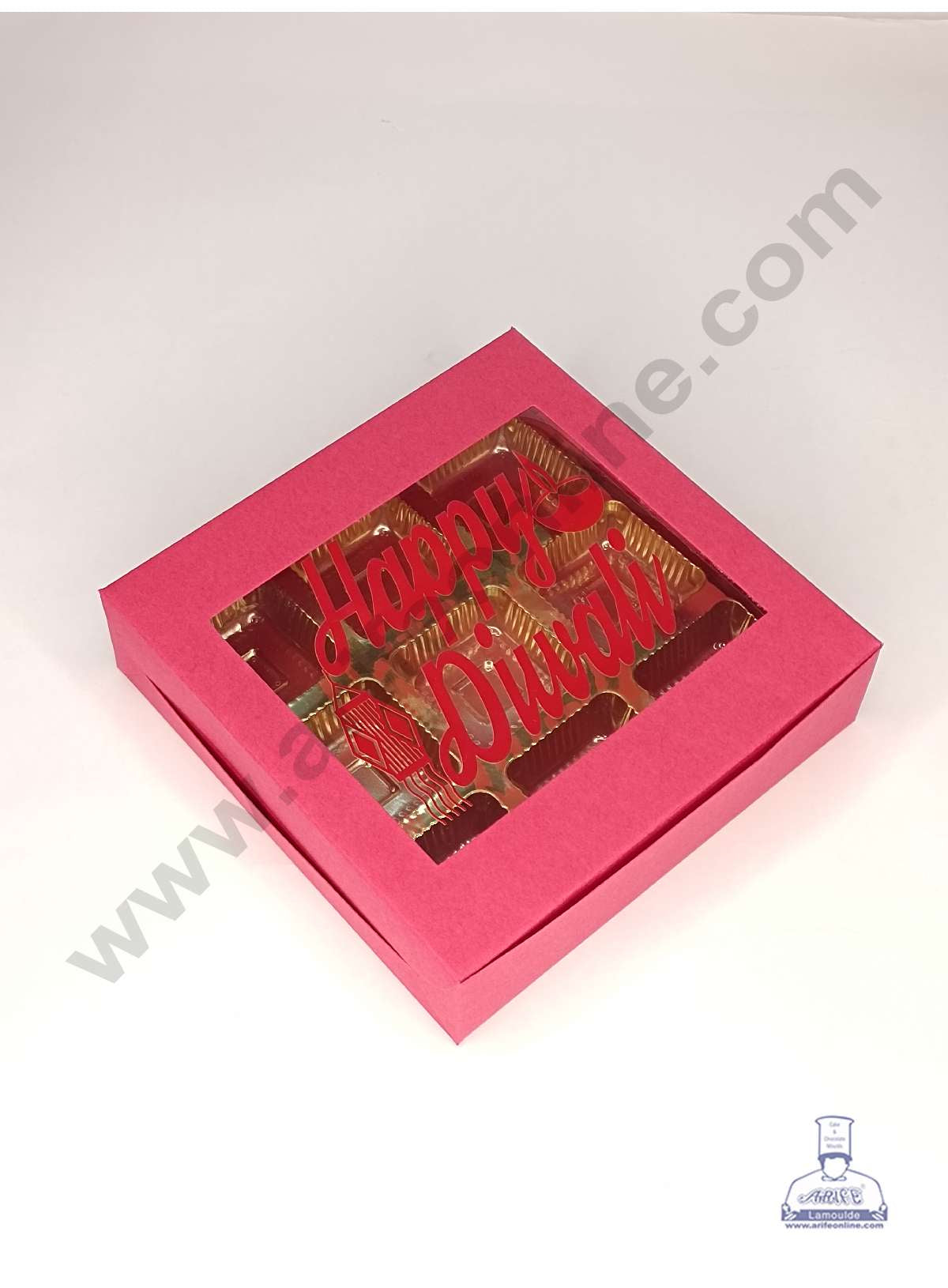 9 Cavity Red Chocolate Box with Happy Diwali Print on Clear Window & Cavity ( 10 Piece Pack ) - Red (MOQ 12 PACK) (UD)