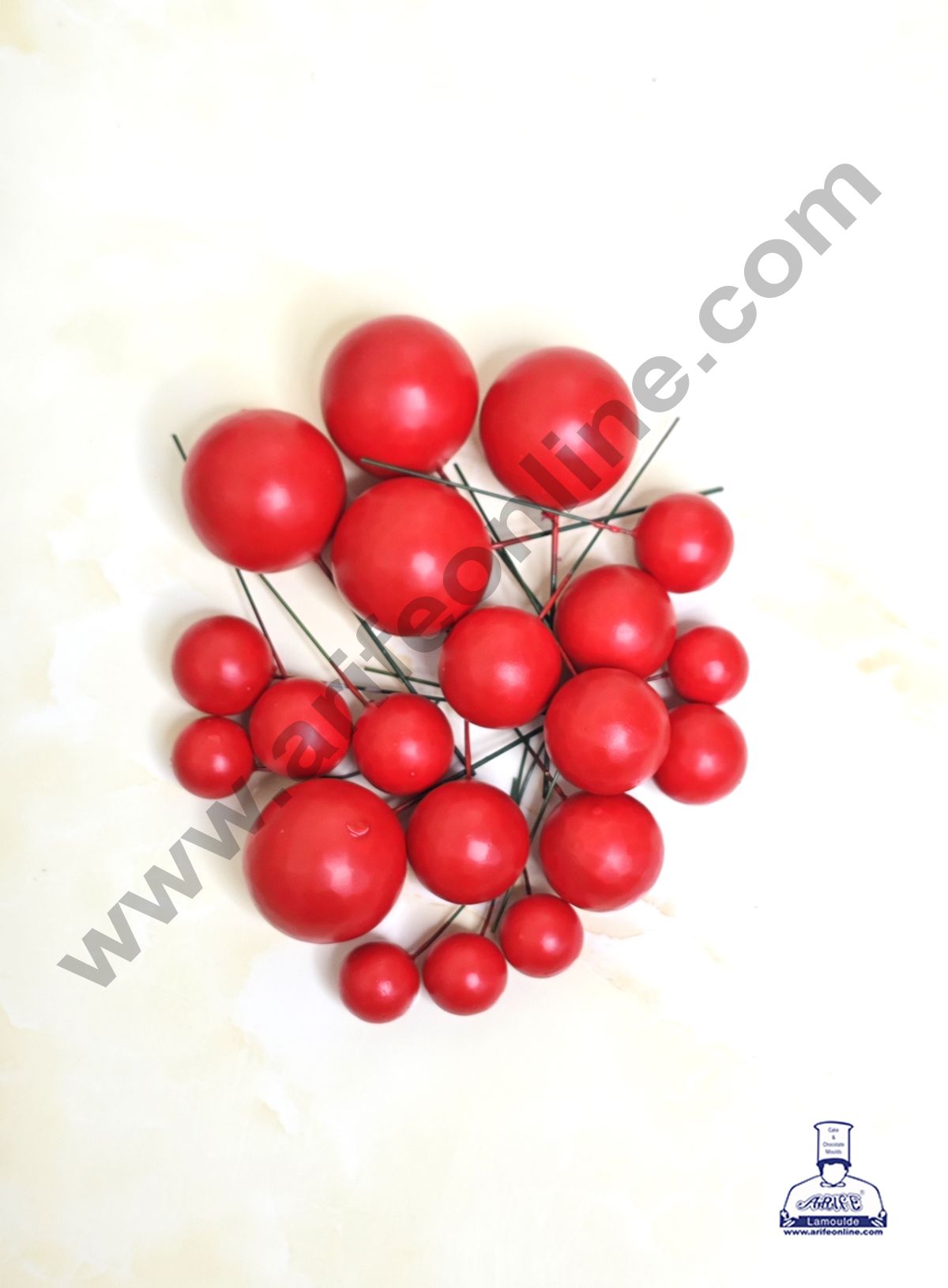 Matte Red Faux Ball Topper For Cake and Cupcake Decoration - 20 pcs Pack (MOQ 300 PACKET 1 CRTN) (IM)