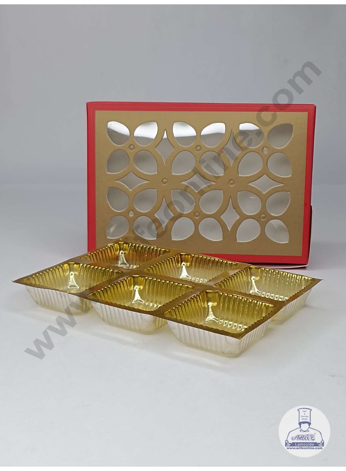 6 Cavity Chocolate Box with Cavity & Cutout Window Without Handle ( 10 Piece Pack ) - Red (MOQ 12 PCK) (ADD)