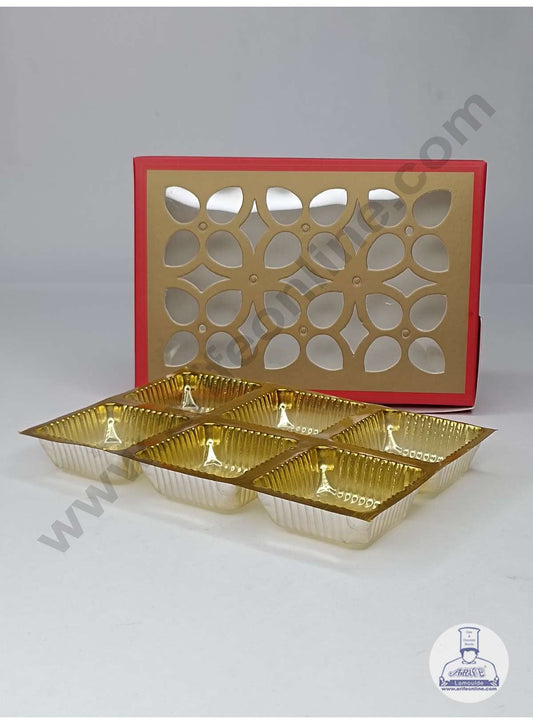 6 Cavity Chocolate Box with Cavity & Cutout Window Without Handle ( 10 Piece Pack ) - Red (MOQ 12 PCK) (ADD)