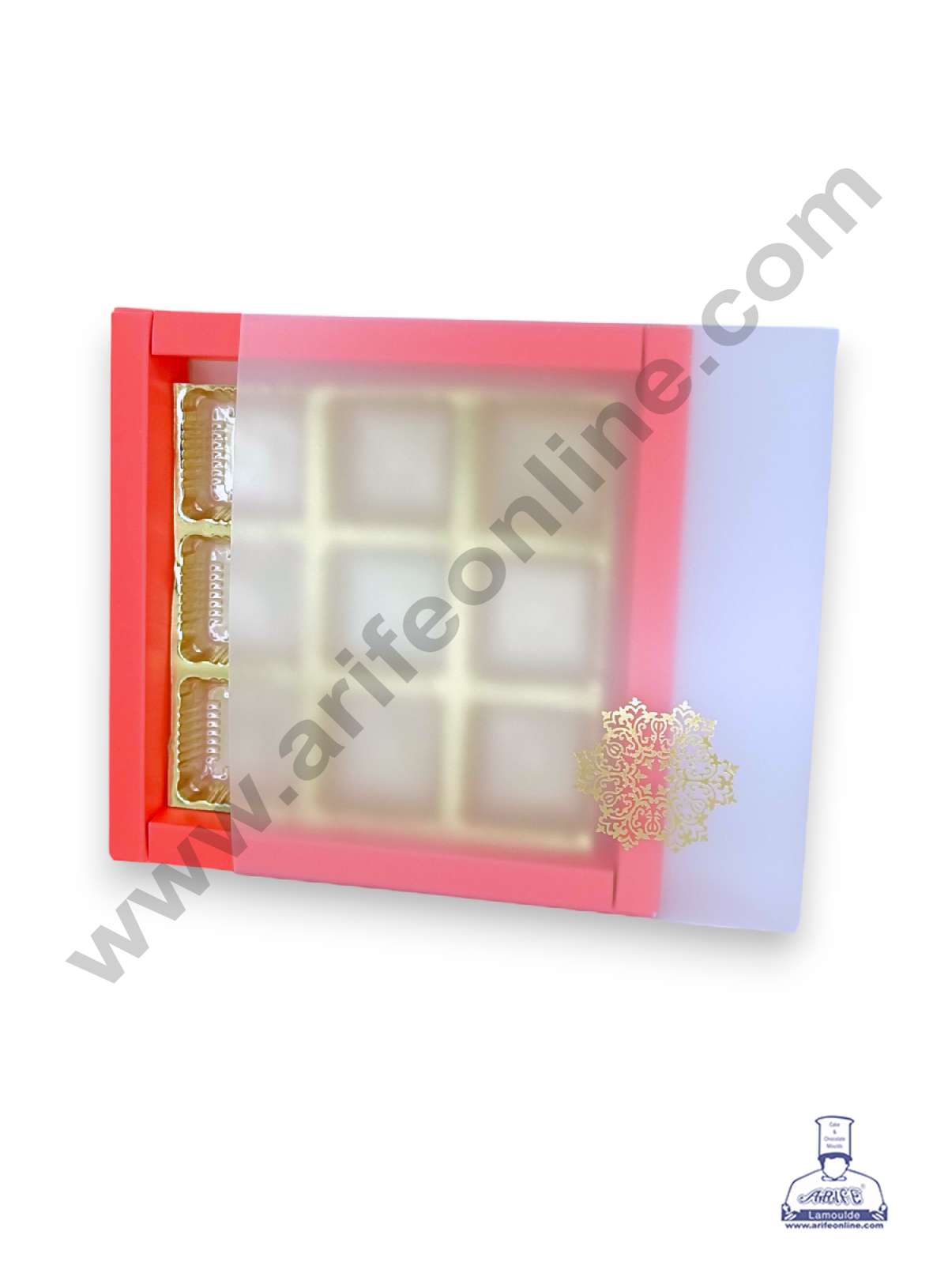 9 Cavity Chocolate Box with Sliding Cover & Cavity ( 10 Piece Pack ) - Red (MOQ 12 PACK) (RED)