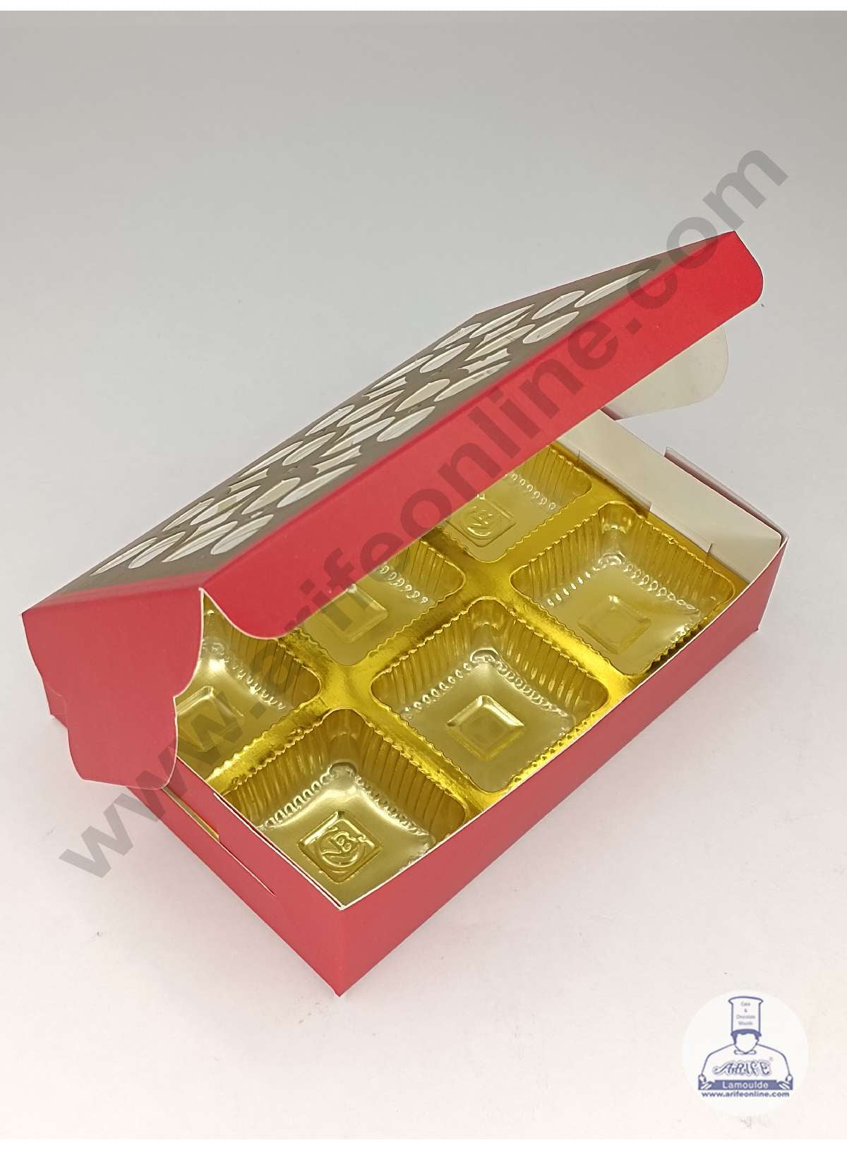6 Cavity Chocolate Box with Cavity & Cutout Window Without Handle ( 10 Piece Pack ) - Red (MOQ 12 PCK) (ADD)