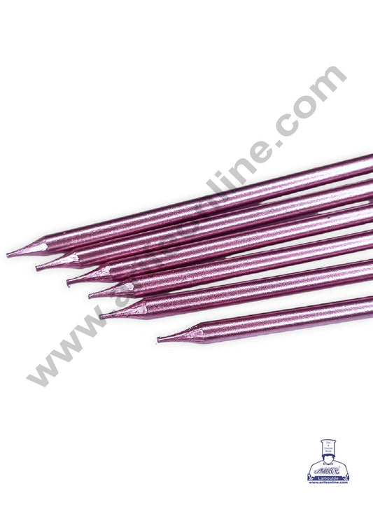 Metallic Long Thin Cake Candle in Holder for Party Decoration for Cake and Cupcake - Rose Gold - Set of 6 Pc (MOQ 12 SET)