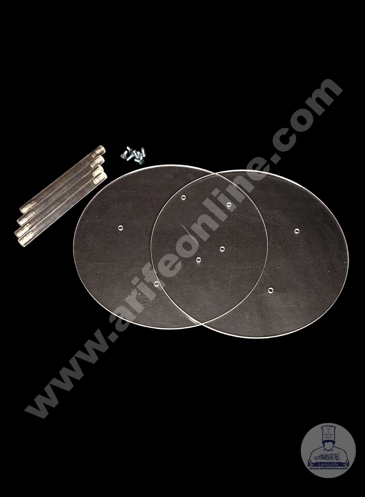Round Shape Cake Spacer with Rods 6" X 4" Acrylic Clear Cake Display Spacer (MOQ 12 PCS)