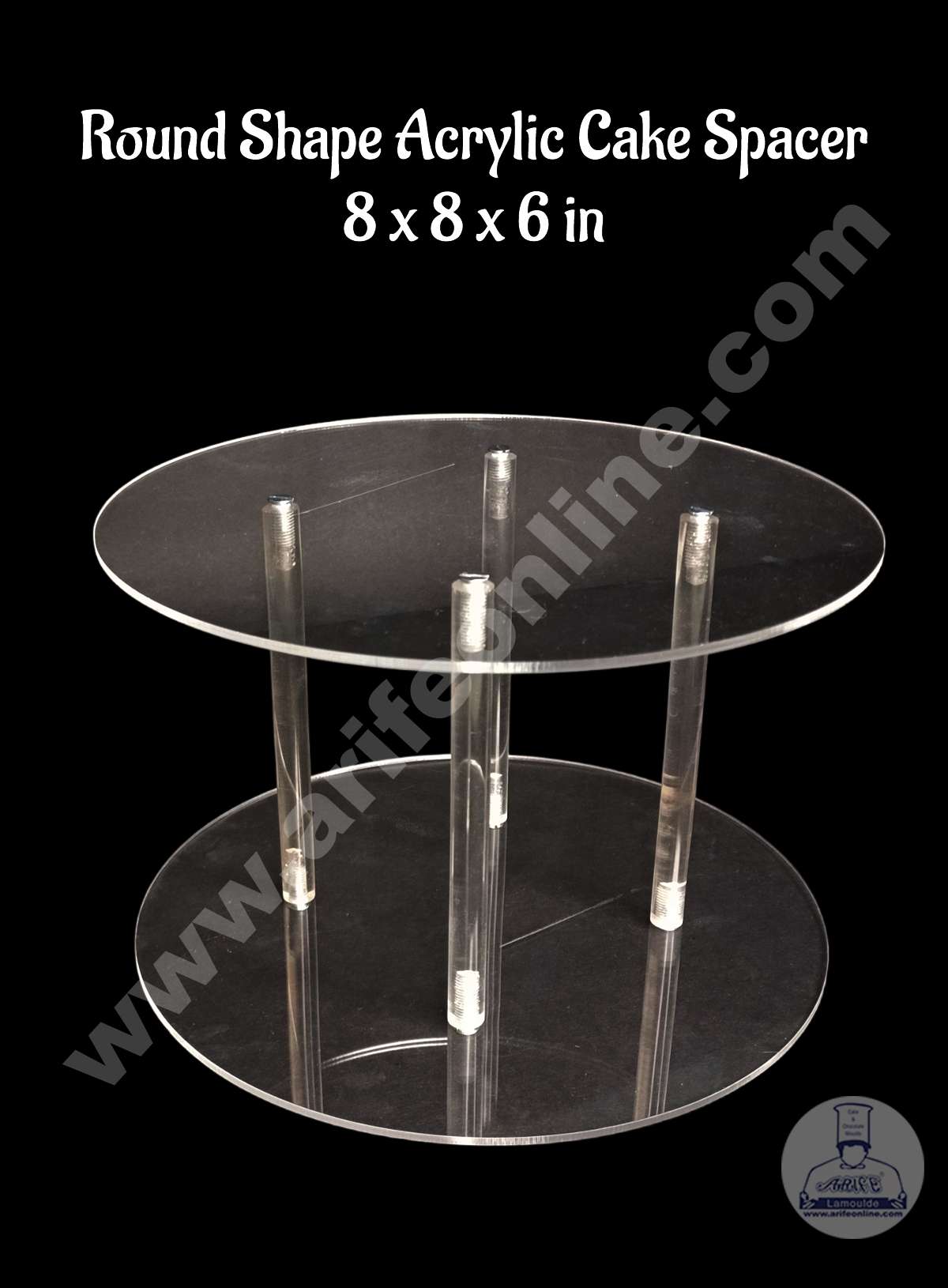 Round Shape Cake Spacer with Rods 8" X 6" Acrylic Clear Cake Display Spacer (MOQ 12 PCS)