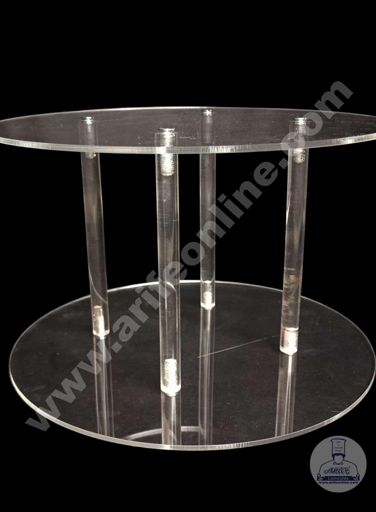 Round Shape Cake Spacer with Rods 6" X 4" Acrylic Clear Cake Display Spacer (MOQ 12 PCS)