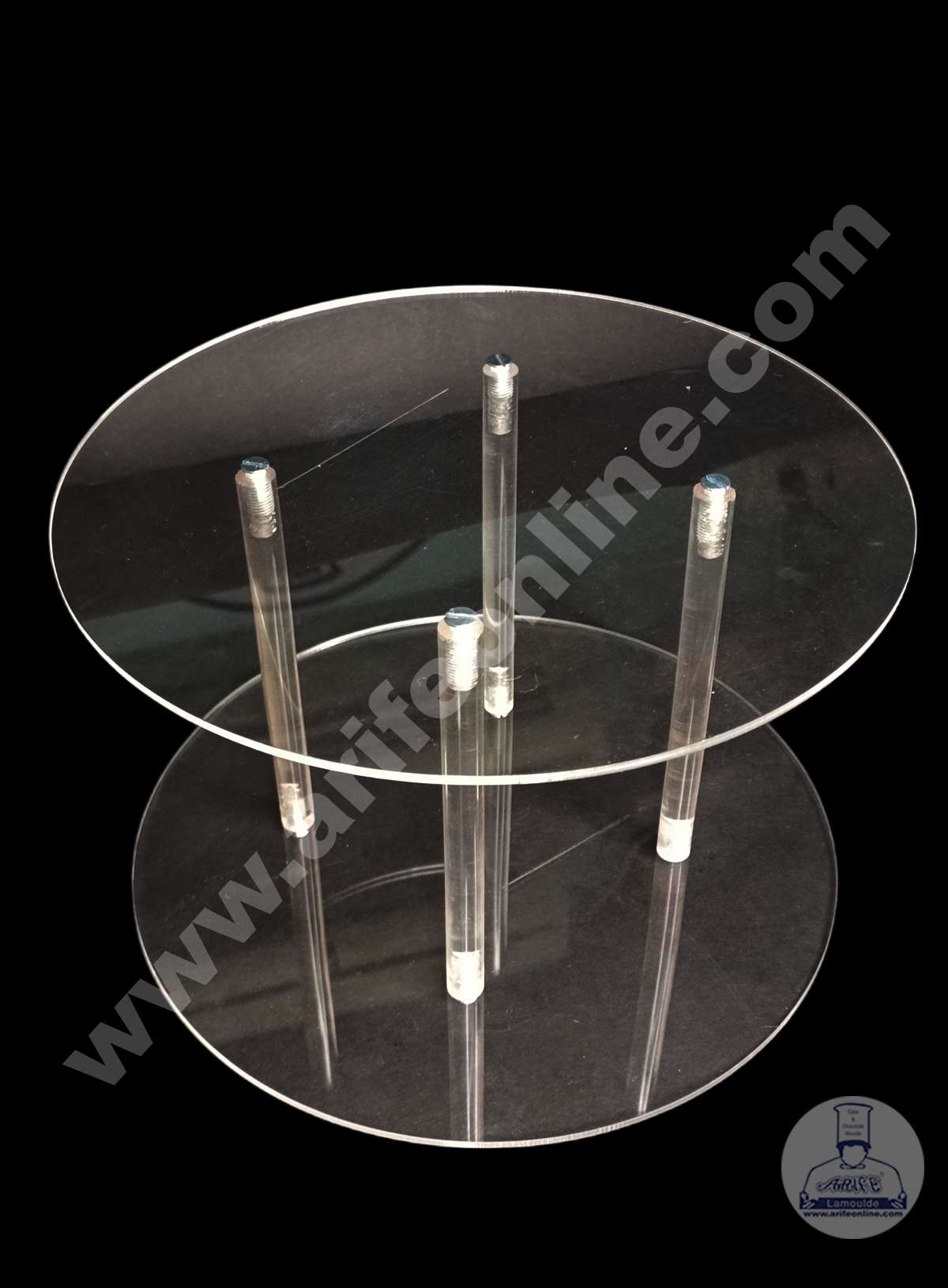 Round Shape Cake Spacer with Rods 10" X 6" Acrylic Clear Cake Display Spacer (MOQ 12 PCS)