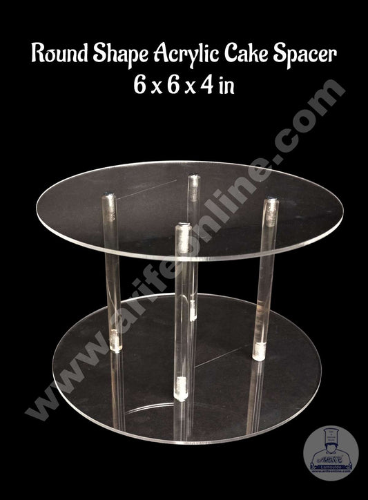 Round Shape Cake Spacer with Rods 6" X 4" Acrylic Clear Cake Display Spacer (MOQ 12 PCS)