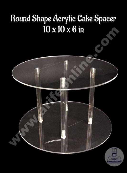 Round Shape Cake Spacer with Rods 10" X 6" Acrylic Clear Cake Display Spacer (MOQ 12 PCS)