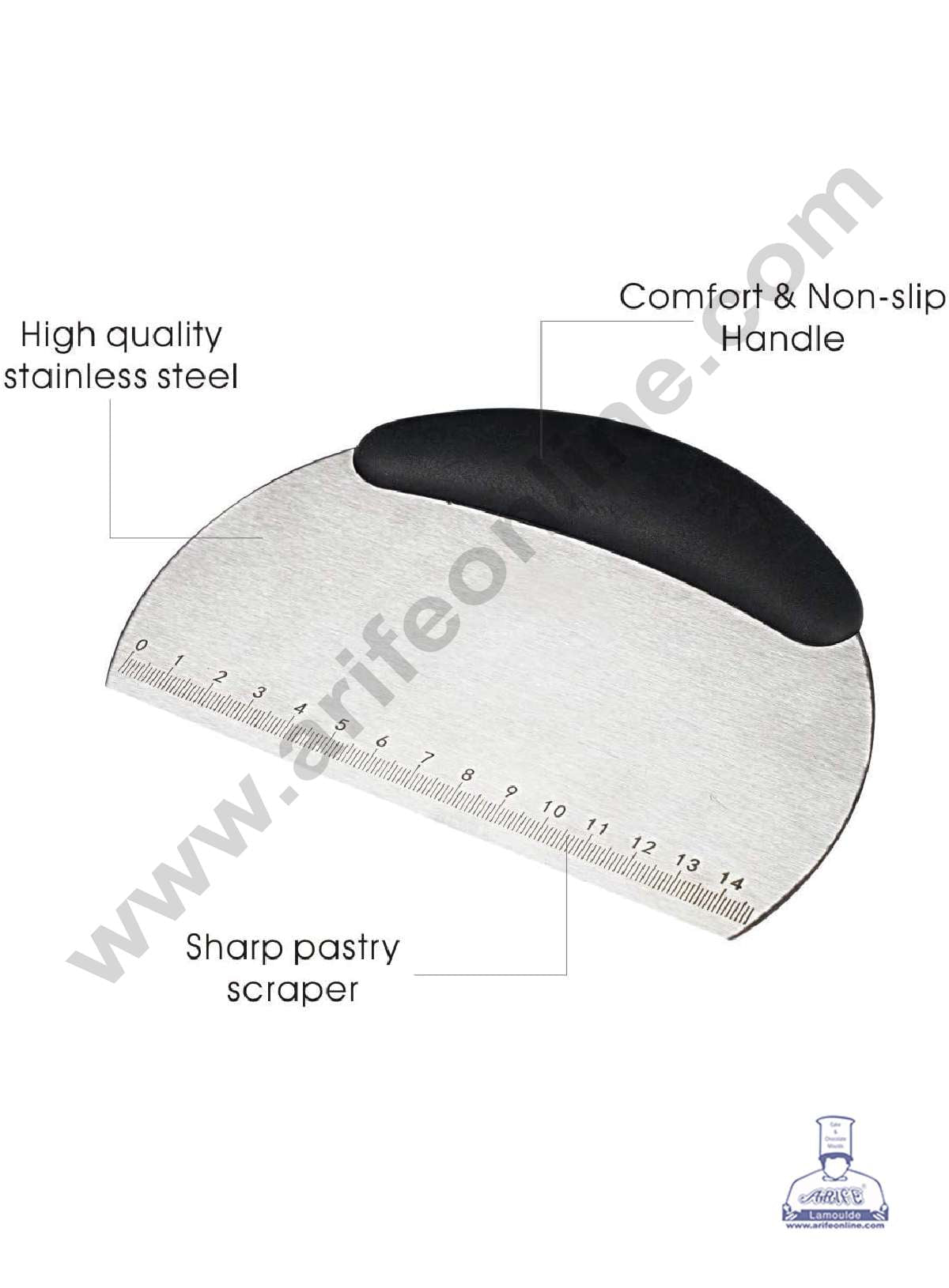Plastic Black Handle Stainless Steel Scraper with Measuring Scale & Conversions (MOQ 12 PCS)