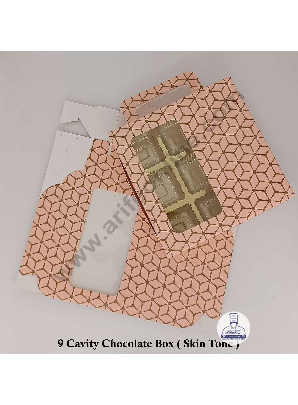 9 Cavity 3D Cube Print Chocolate Box with Cavity, Clear Window & Handle ( 10 Piece Pack ) - Skintone (MOQ 12 PACK) (ARD)