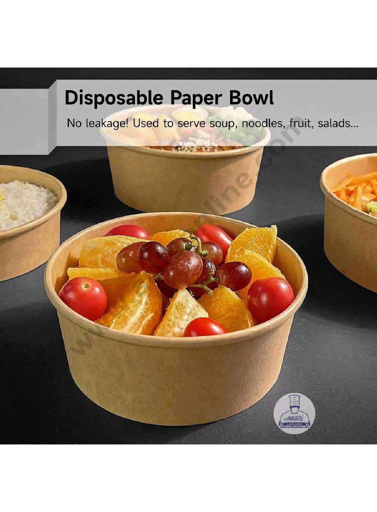 Kraft Paper Round Bowls with Lid | Disposable Salad Bowl - Top 5 Inch (MOQ 100 PCS)