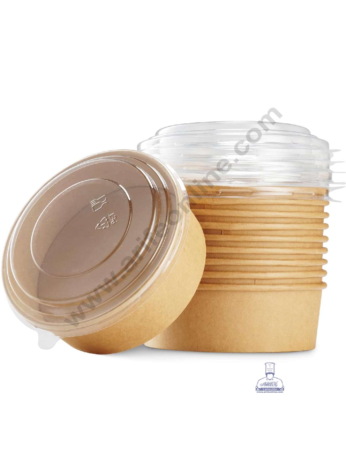 Kraft Paper Round Bowls with Lid | Disposable Salad Bowl - Top 5.5 Inch (MOQ 100 PCS)