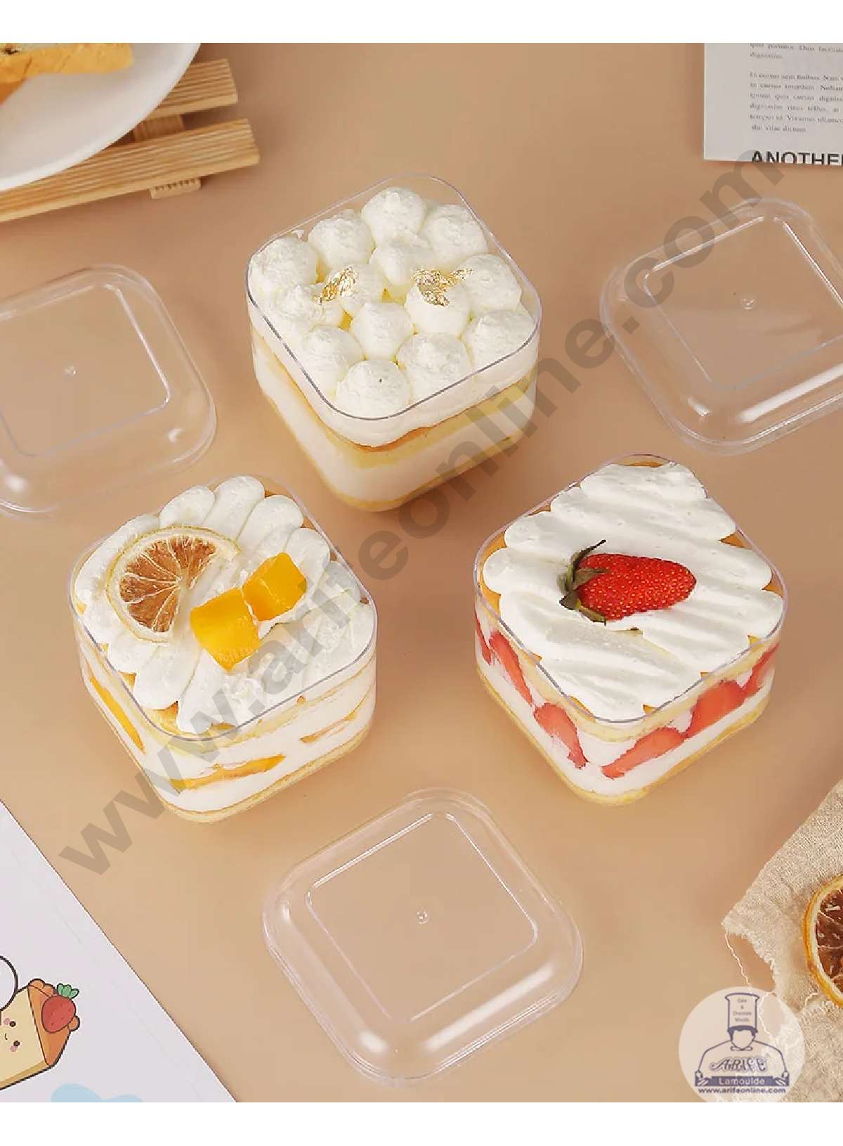 Transparent Square Dessert Tub with Curved Corners & Lid | Ideal for Pudding, Parfait, and Mousse (MOQ 500 PCS) (AO)
