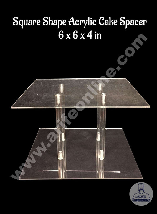 Square Shape Cake Spacer with Rods 6" X 4" Acrylic Clear Cake Display Spacer (MOQ 12 PCS)