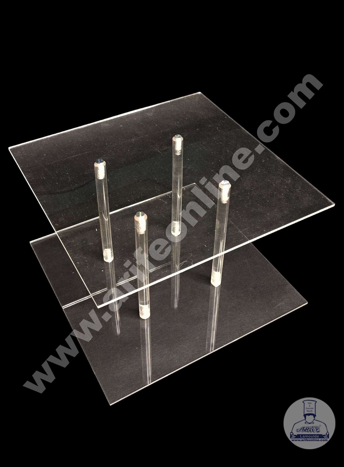 Square Shape Cake Spacer with Rods 6" X 4" Acrylic Clear Cake Display Spacer (MOQ 12 PCS)